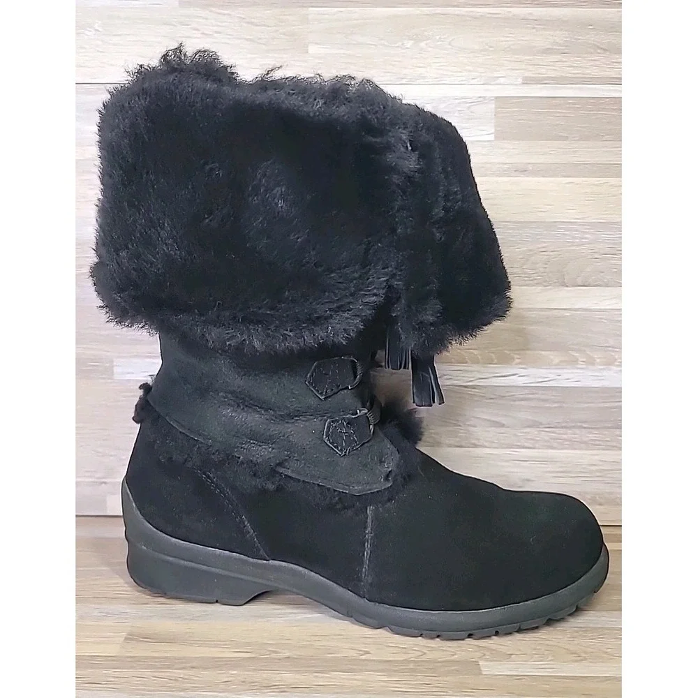Bass Stephanie 2012 Black Suede & Faux Fur Lined Size 9.5 Snow Winter Boots EUC